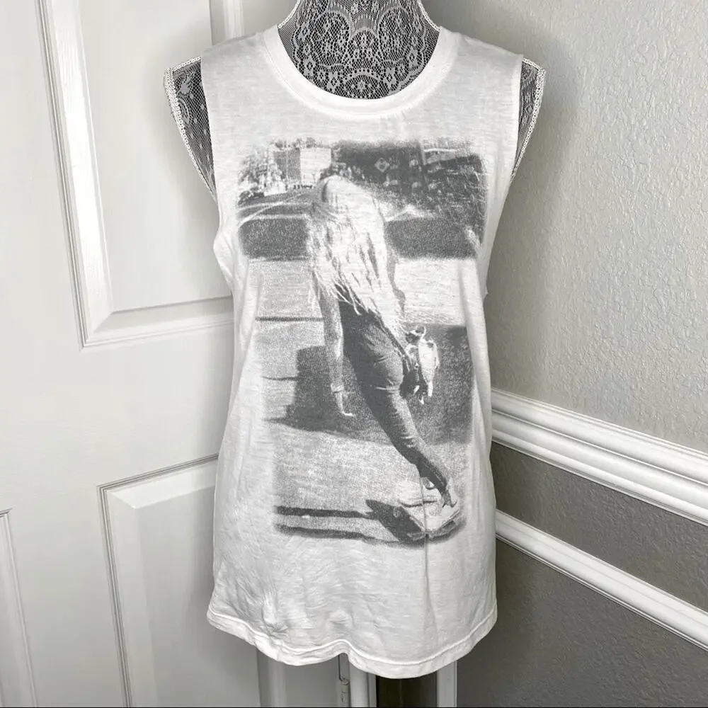 DELIA*S Woman's 2000's Y2K Skater Girl White Crew Neck Muscle Tee Tunic Tank S